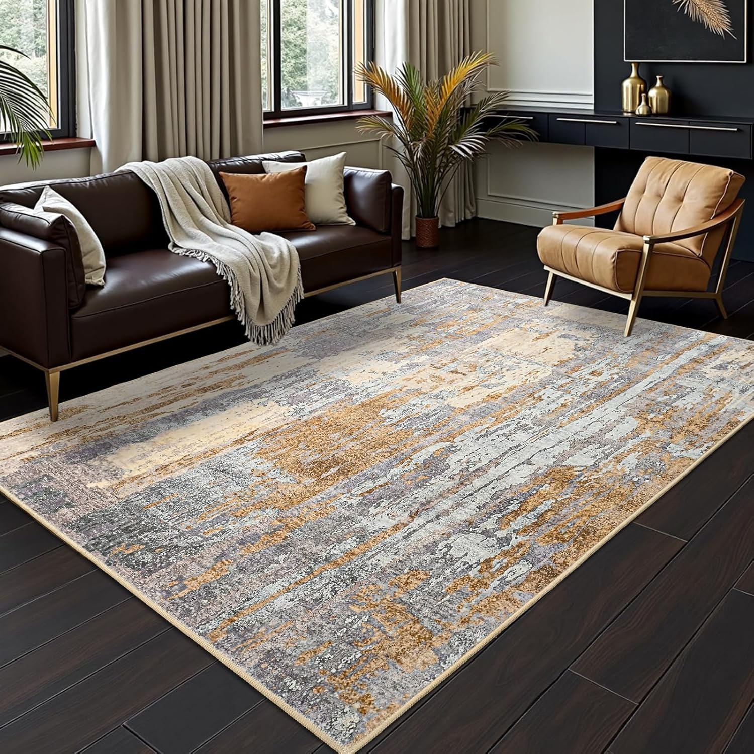 Toneed Abstract Area Rug Soft Non Slip Low Pile for Home Use