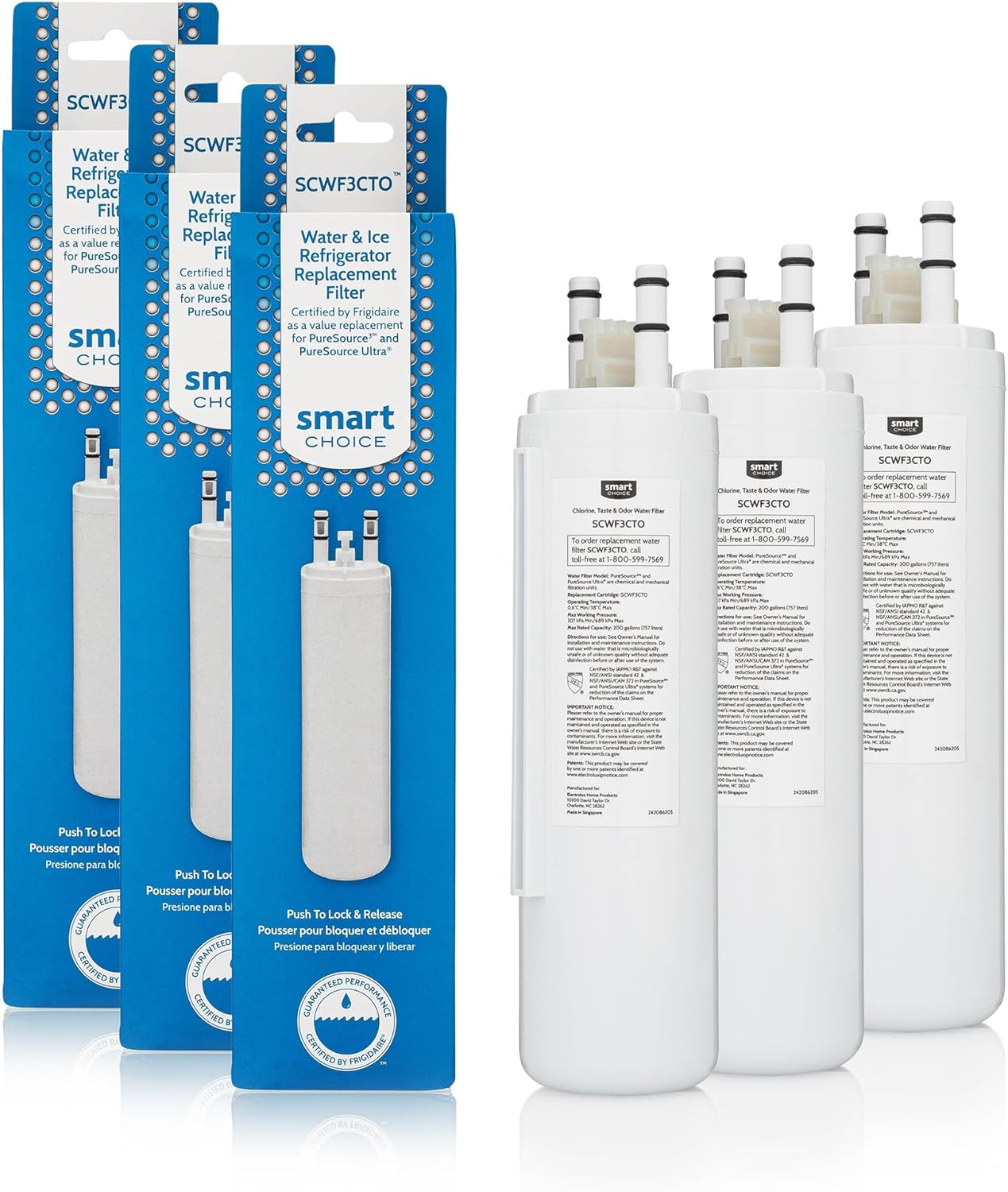 Smart Choice Refrigerator Water & Ice Filter 3-Pack for Frigidaire