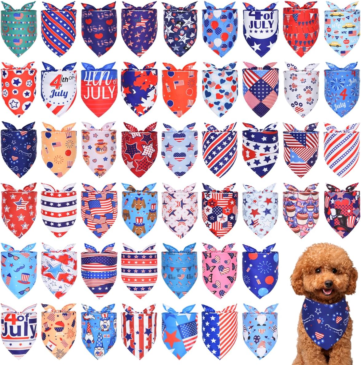 100PCS 4th of July Dog Bandanas for Small Medium Dogs Bulk