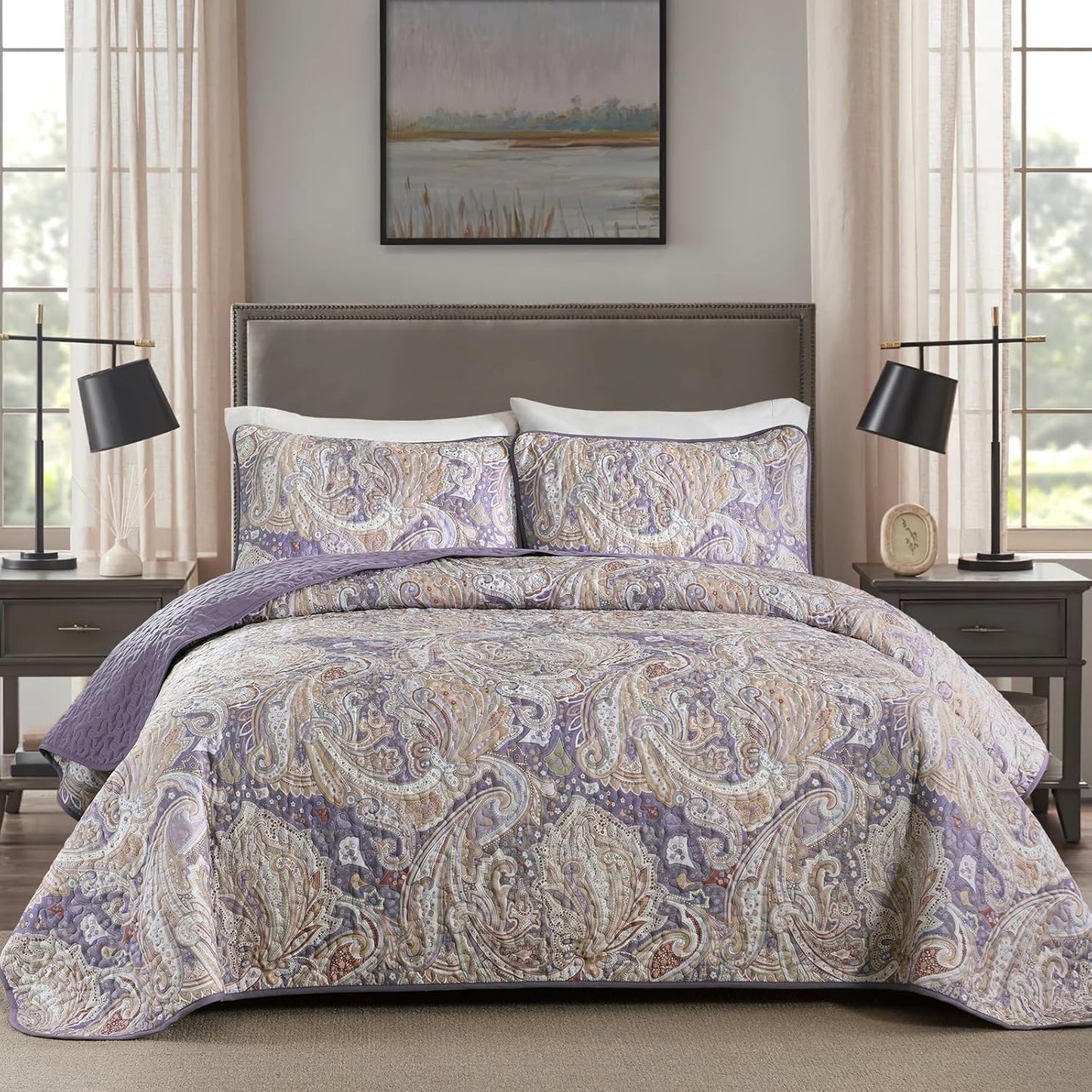 DJY Purple Quilt Set Queen Size Soft Lightweight Bedspread