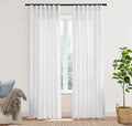 White Linen Curtains 100 in Length 2 Panels Set - Semi Sheer Modern