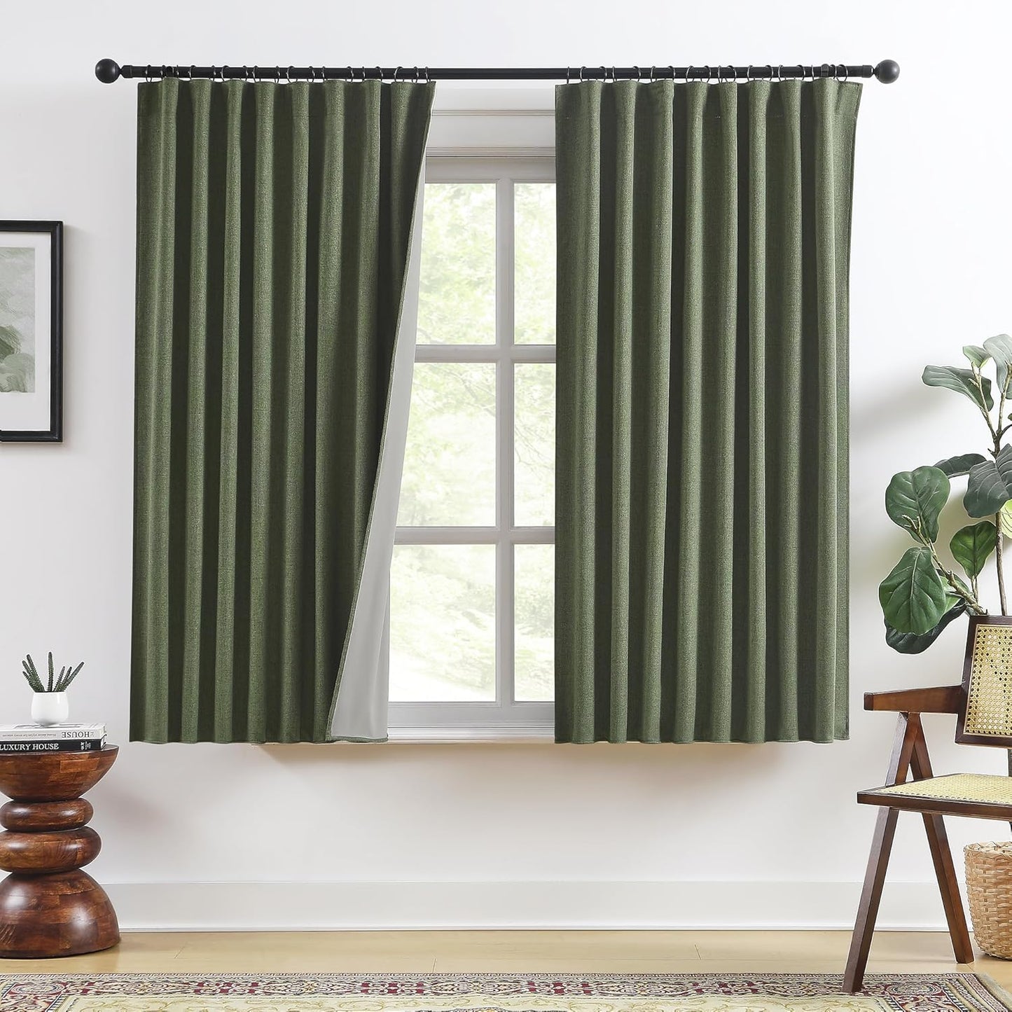 RAIN CITY Dark Olive Green Blackout Curtains for Home Decor