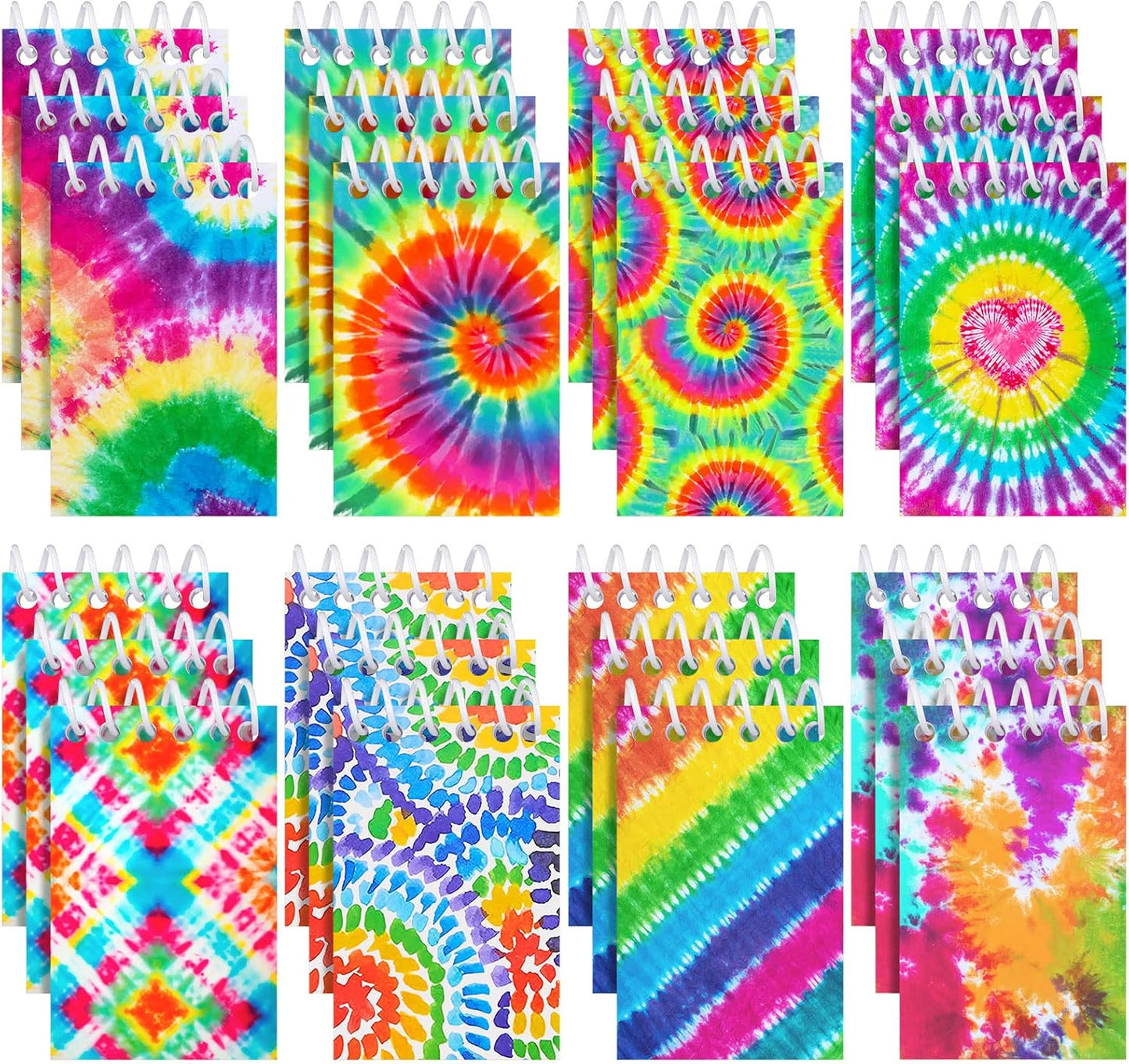 Vibrant Tie Dye Mini Notepads - Fun Spiral Notebooks
