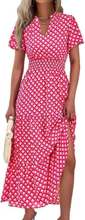 Summer Maxi Dresses for Women V Neck Puff Sleeve - Flowy Boho