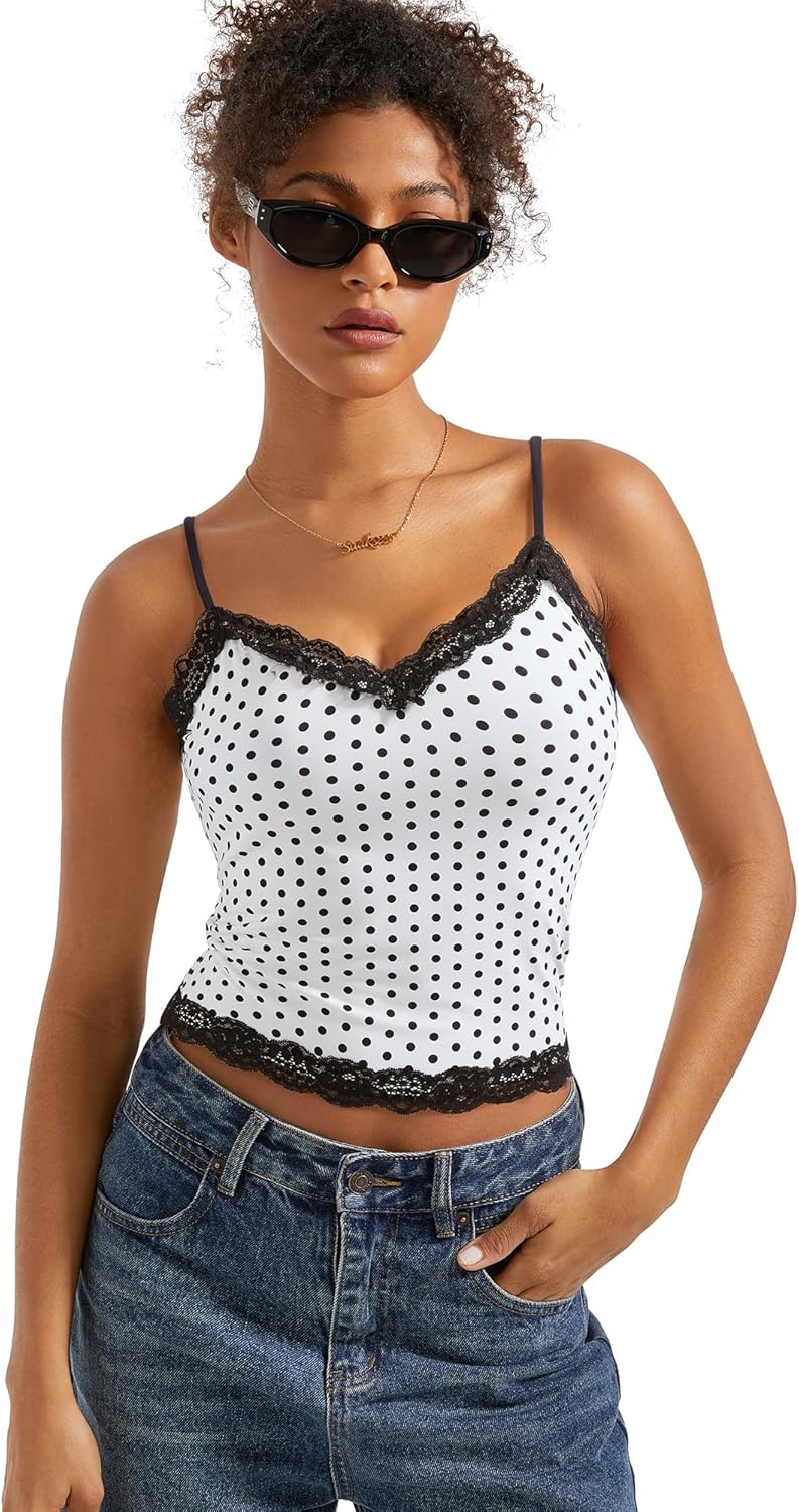 SUUKSESS Women Padded Lace Double Lined Tank Tops for Summer