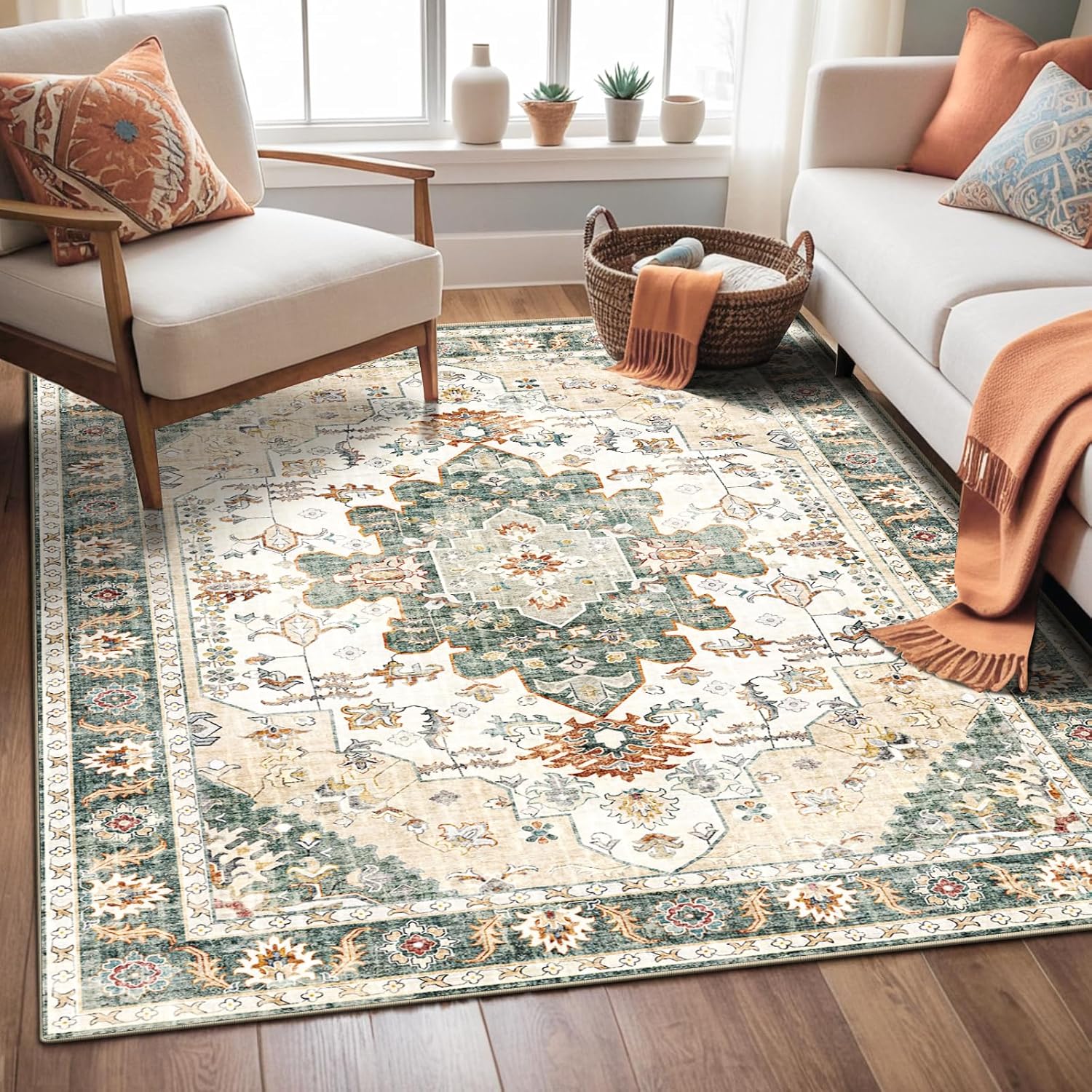Area Rugs 4x6 Non-Slip Washable Boho Medallion Rug for Home