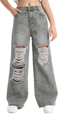 Girls Ripped Wide Leg Jeans - Comfortable Casual Fit for Teens