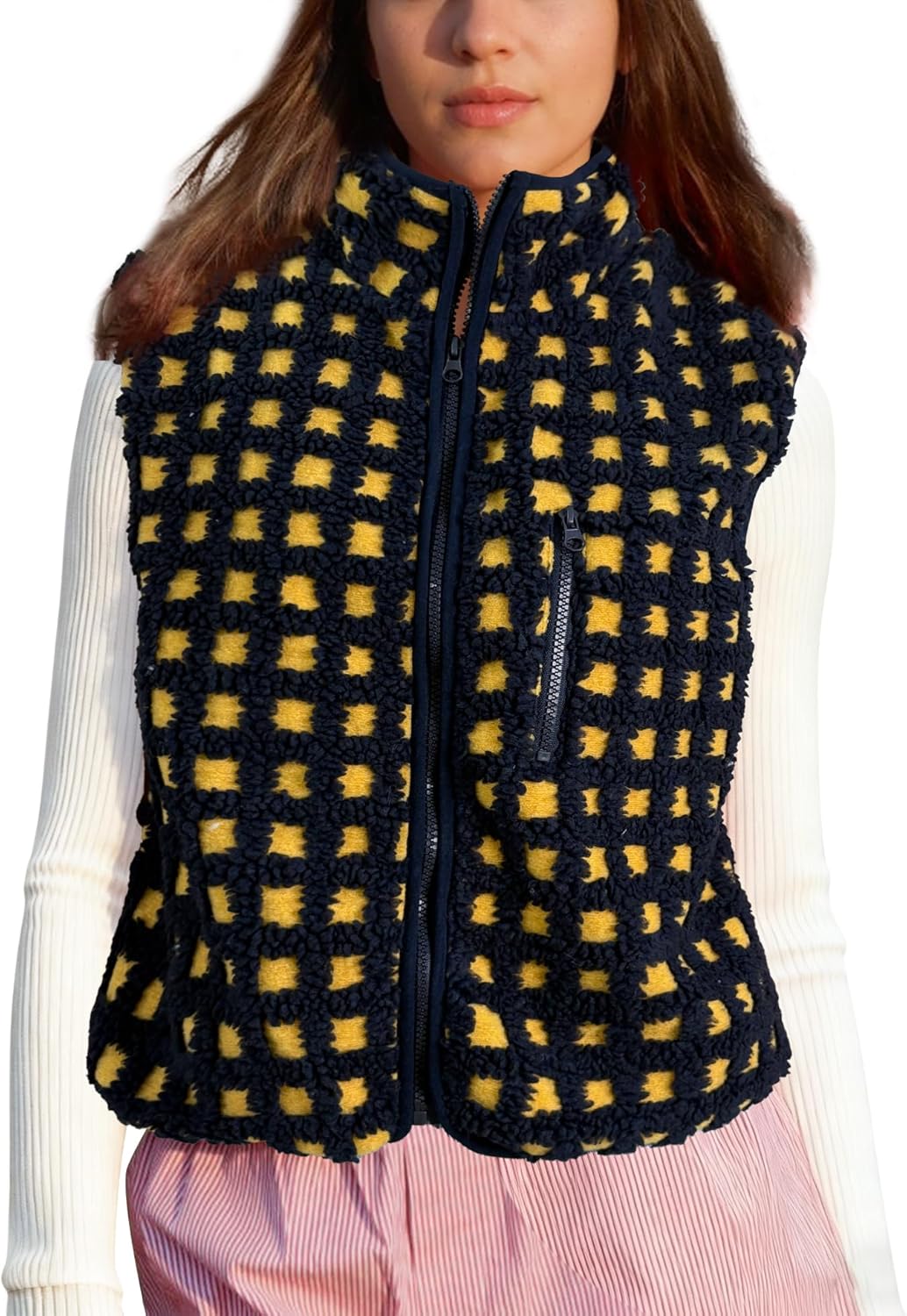 Womens Checkered Sherpa Vest for Winter Style and Comfort
