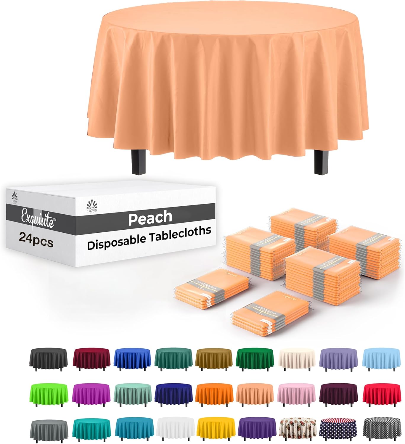 Party Solids Peach Round Plastic Tablecloths for Events