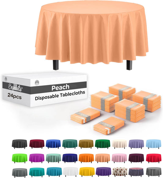 Party Solids Peach Round Plastic Tablecloths for Events