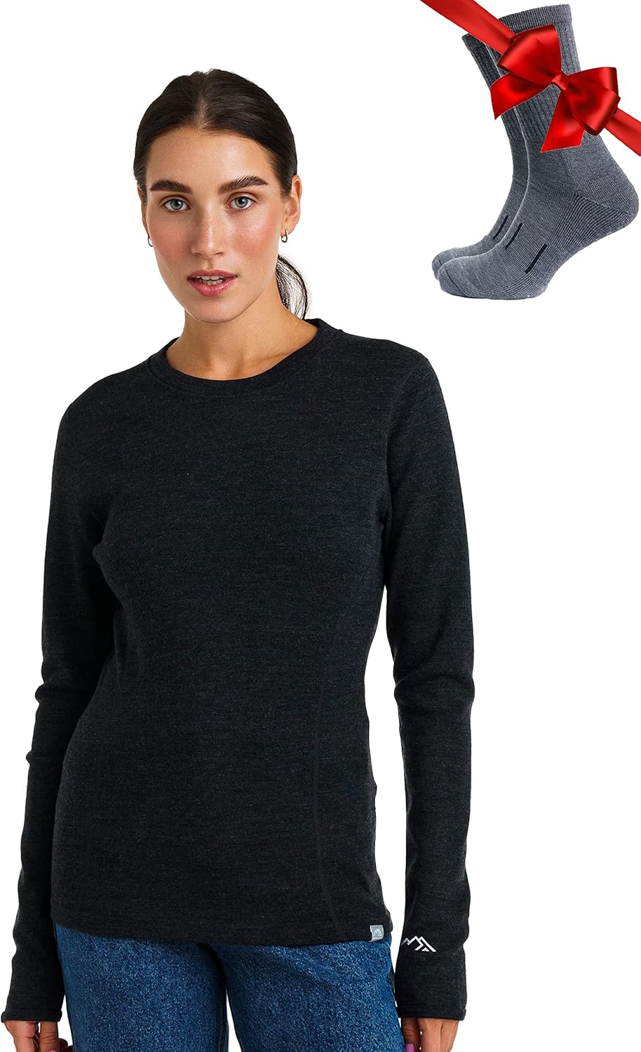 Merino Wool Base Layer Women - Heavyweight Thermal Shirt & Socks