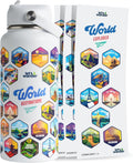 LET'S WANDER World Water Bottle with 2 Sets of 50 Waterproof Stickers