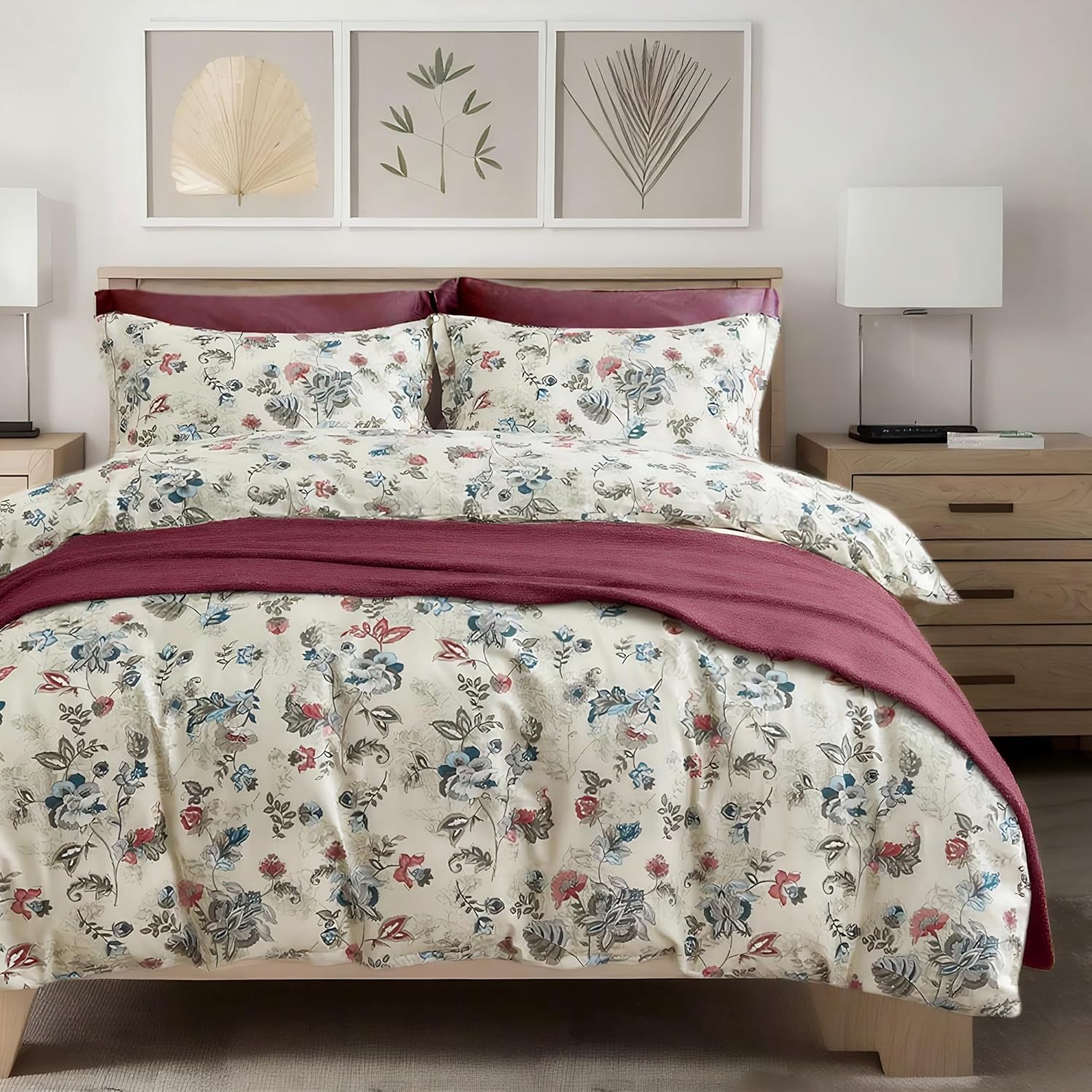 SLEEPBELLA King Size Comforter Set with Teal & Red Floral Design