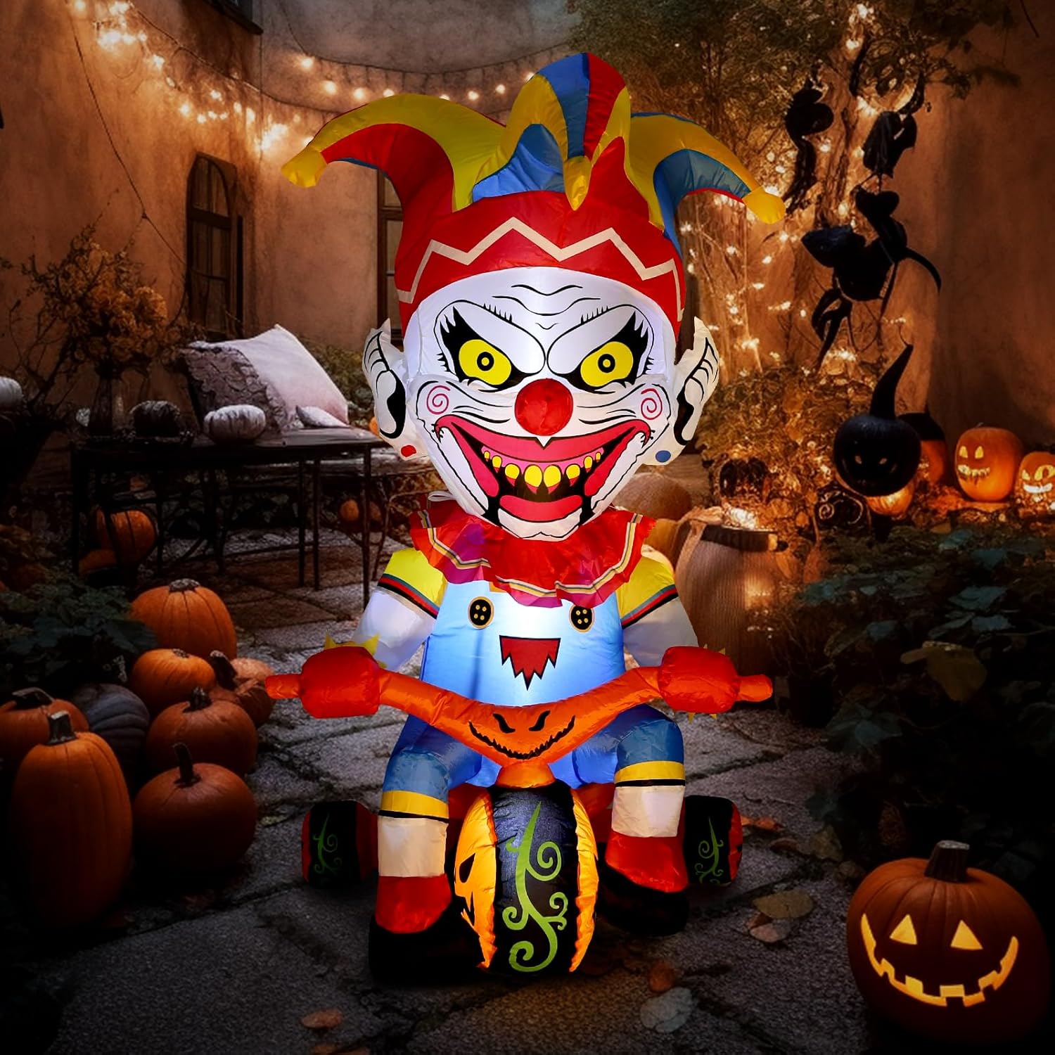 5 Ft Halloween Inflatable Clown Bicycle for Spooky Decor