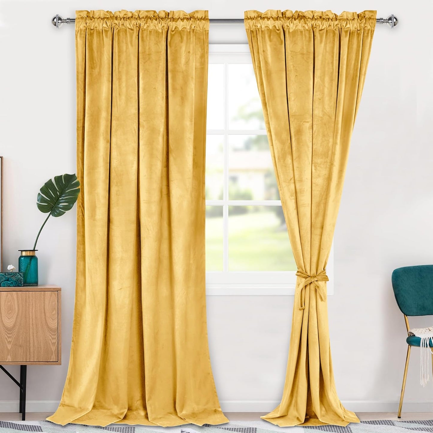 Hiasan Velvet Curtains 96 inch Blackout Thermal Insulated Drapes