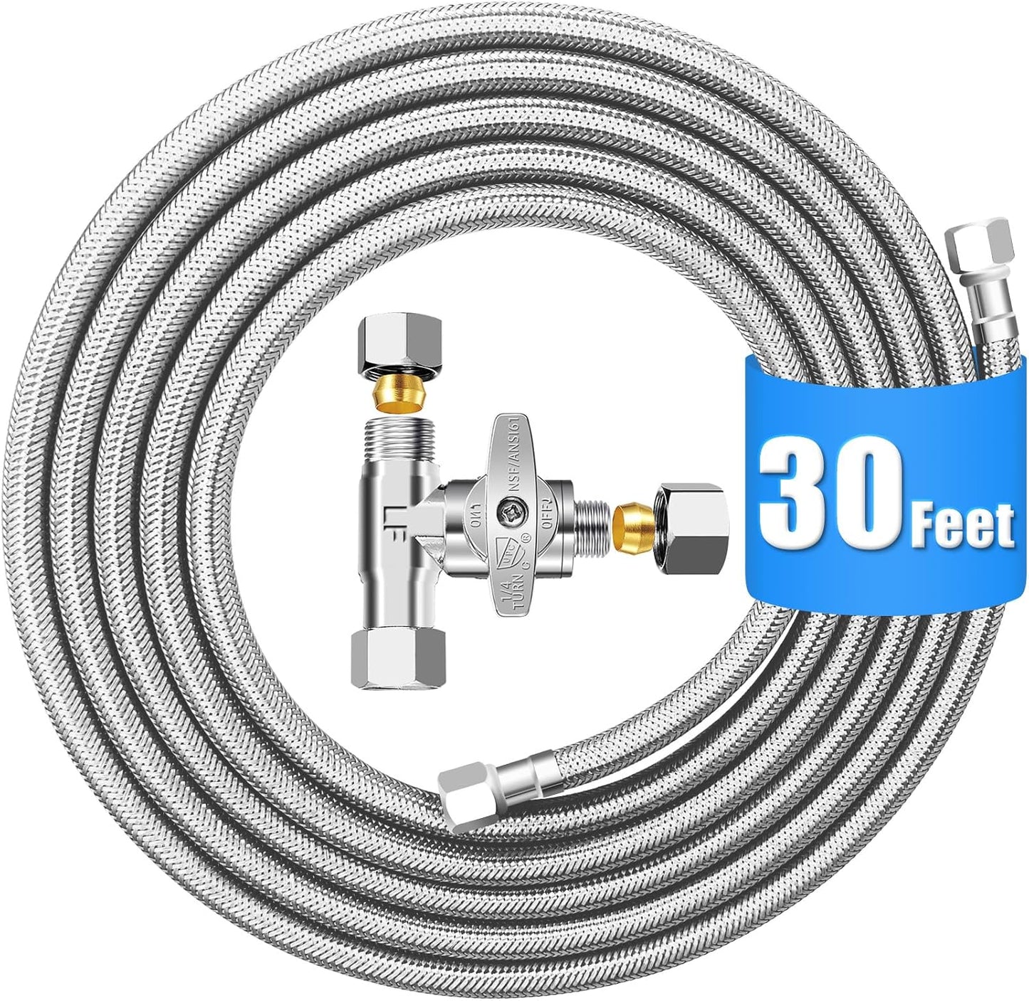 Premium Stainless Steel Braided Refrigerator Water Line Kit 30FT