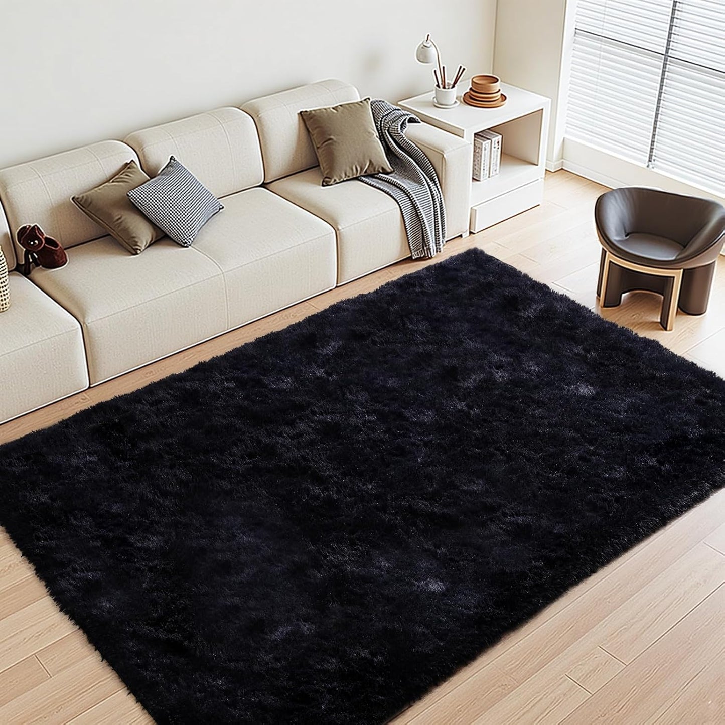 Ultra-Soft Fluffy Black Rug 4x6 ft - Non-Slip Shag Carpet - 1.7'' Thick Plush - LoutiRoot Home