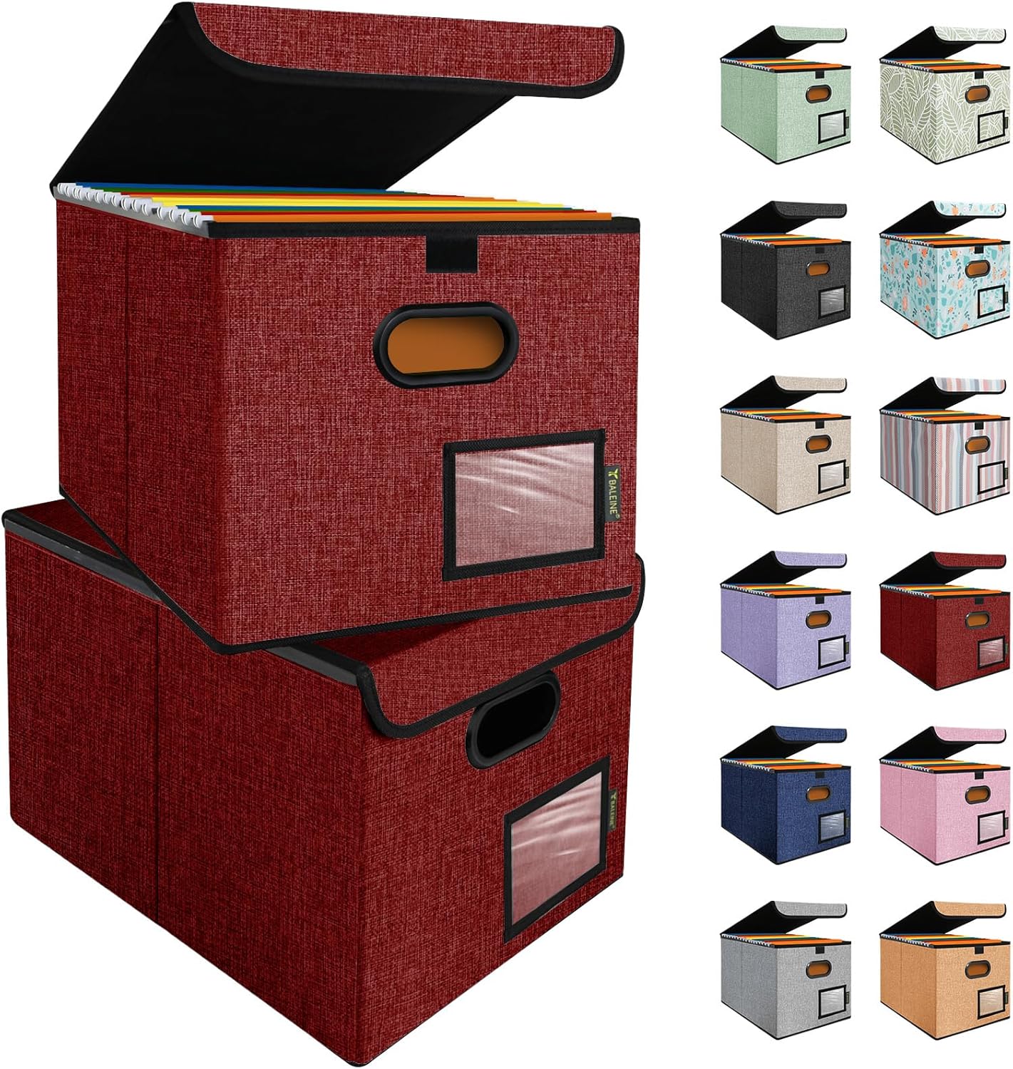 BALEINE Modern Red File Storage Box with Lid for Organizing