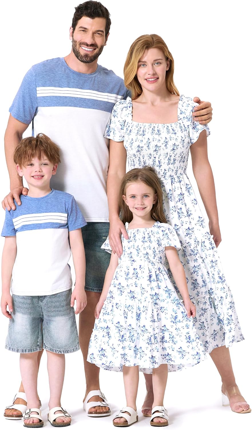 Family Matching Outfits Boho Floral Print Dress and T-Shirts Set