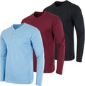 Men's Henley T-Shirt 3 Pack - Short & Long Sleeve Cotton Blend