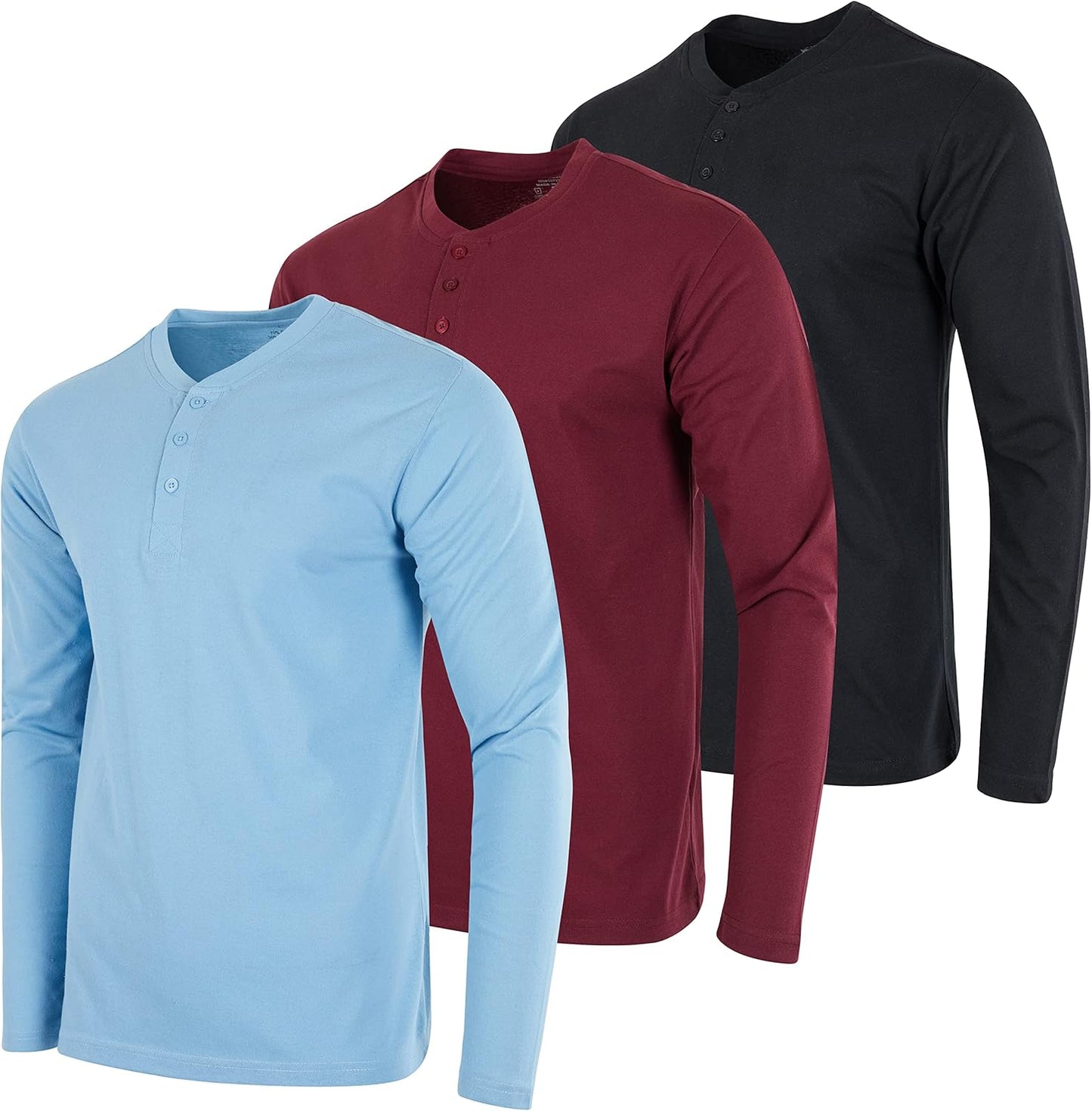 Real Essentials 3 Pack Men's Cotton Henley T-Shirts for All Occasions