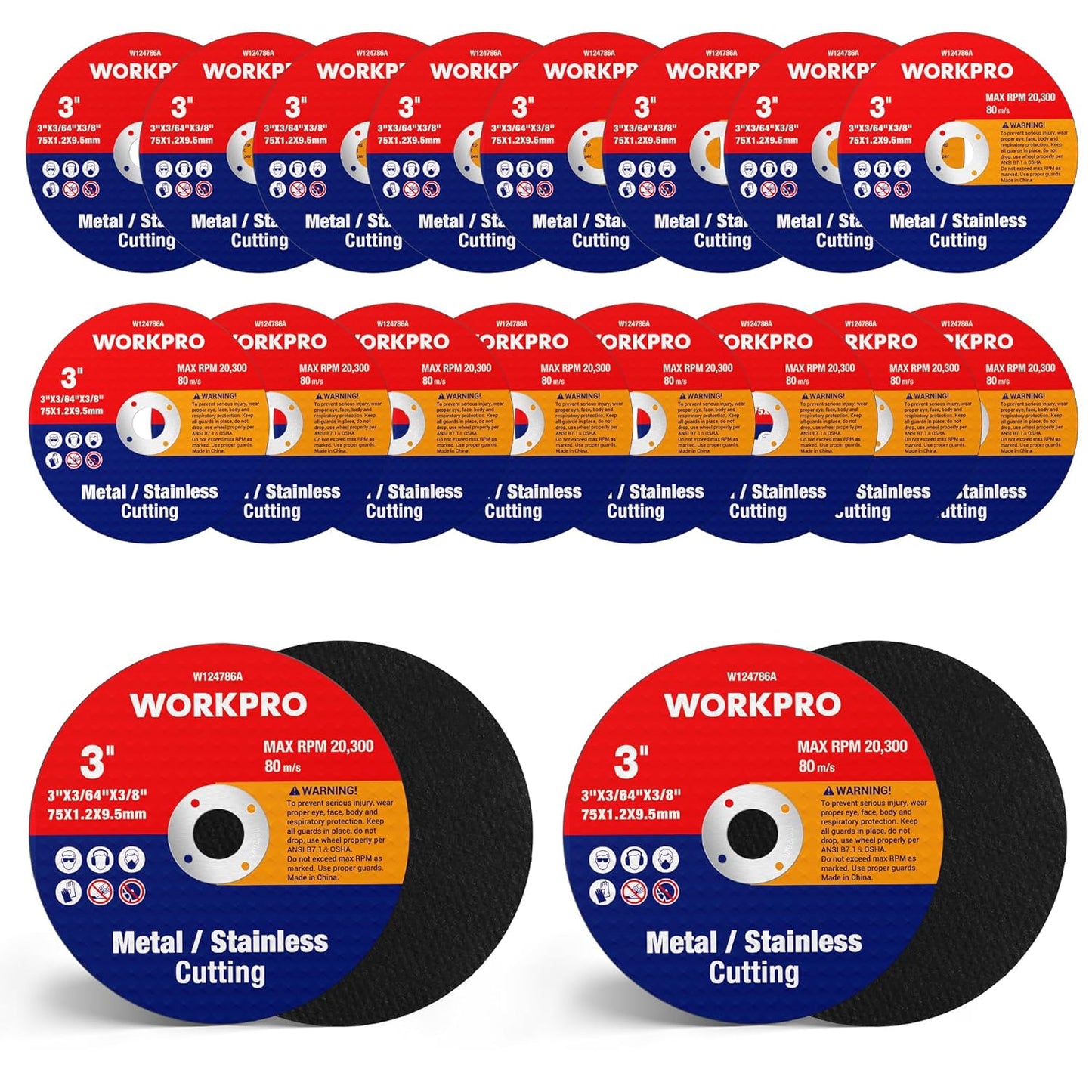 WORKPRO 20-Pack 3 Metal Cutting Wheels - Precision Cuts for Angle Grinder