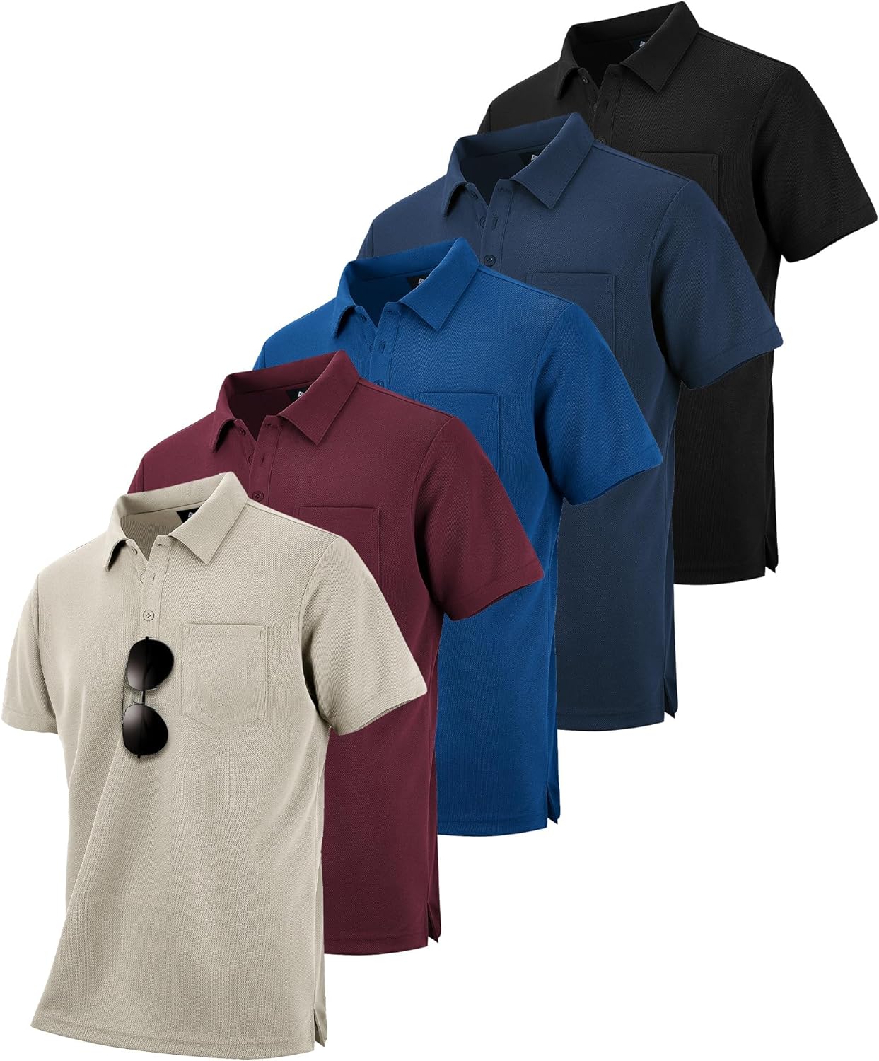 ZITY 5 Pack Polo Shirts for Men with Pocket - Quick Dry Comfort