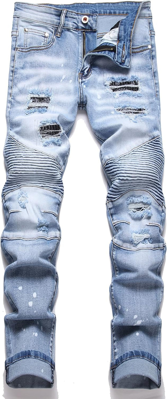 AITITIA Men's Biker Zipper Deco Washed Straight Fit Jeans Review