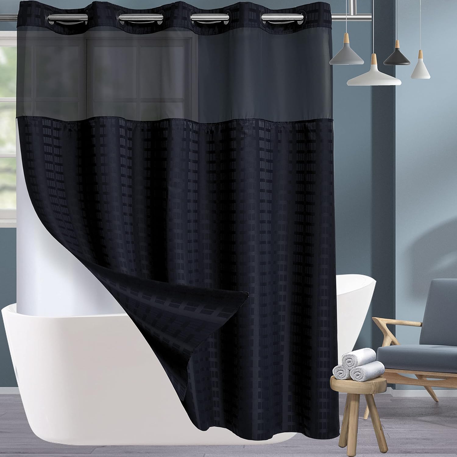 Conbo Mio No Hook Shower Curtain Set for Luxury Bathrooms