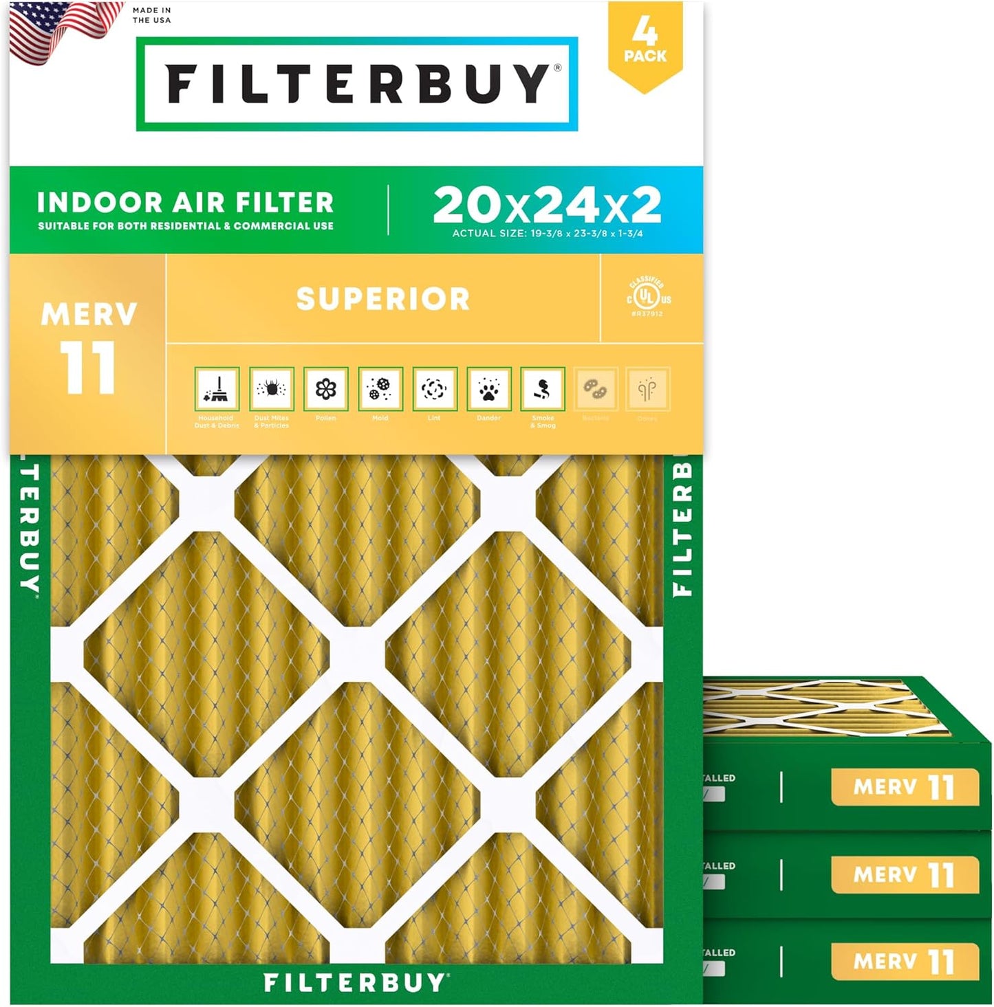 Filterbuy 20x24x2 Air Filter MERV 11 for Pet & Allergy Defense