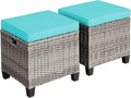 Tangkula Outdoor Wicker Ottomans with Soft Cushions for Relaxation