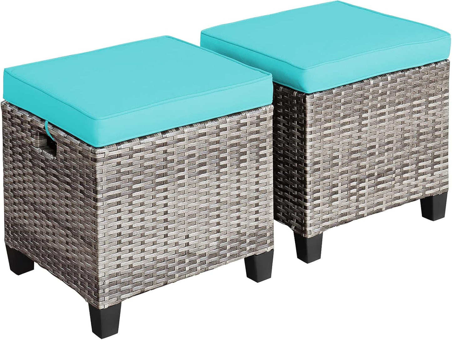 Tangkula Outdoor Wicker Ottomans with Soft Cushions for Relaxation