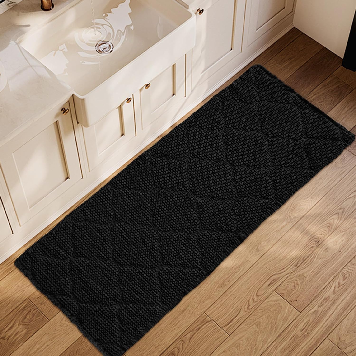ZALL Black Waffle Bath Mat - Super Absorbent Non Slip Rug