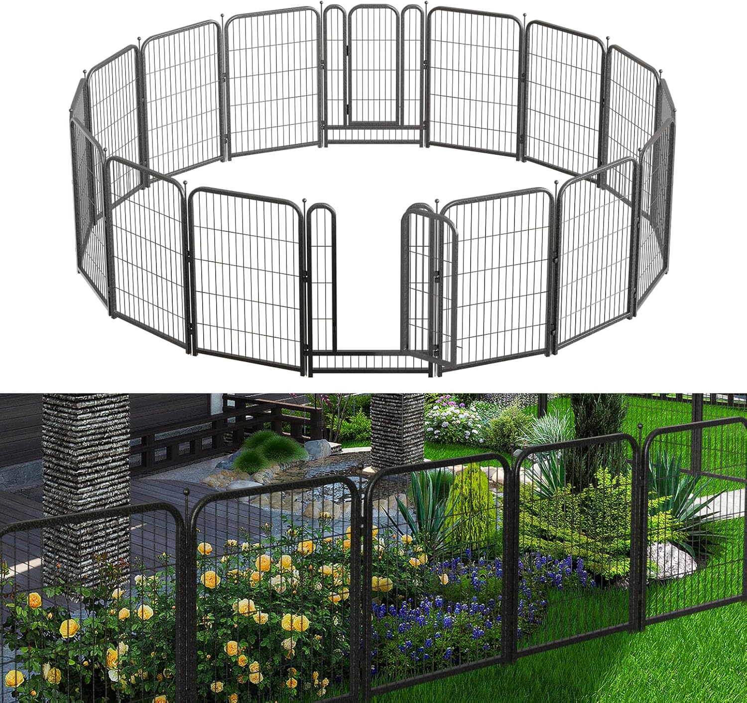 Decorative Garden Metal Fence 36ft Long with 14 Panels and Gates