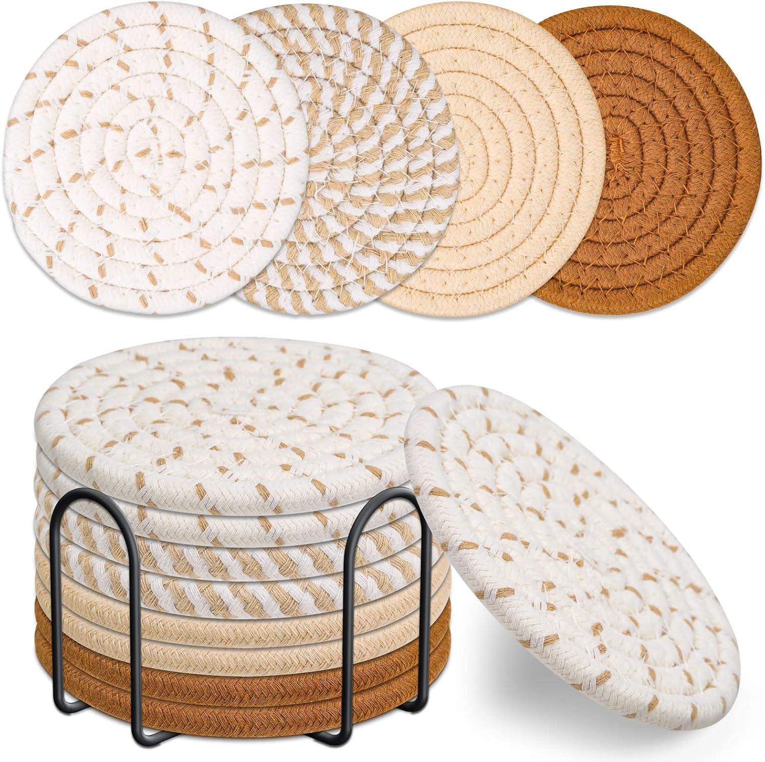 Absorbent Cotton Coasters Set - 4 Colors, Table Protection, 4.3 Inches