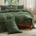 Duvet Cover with Fitted Sheet Queen Green - 6 Piece Soft Set