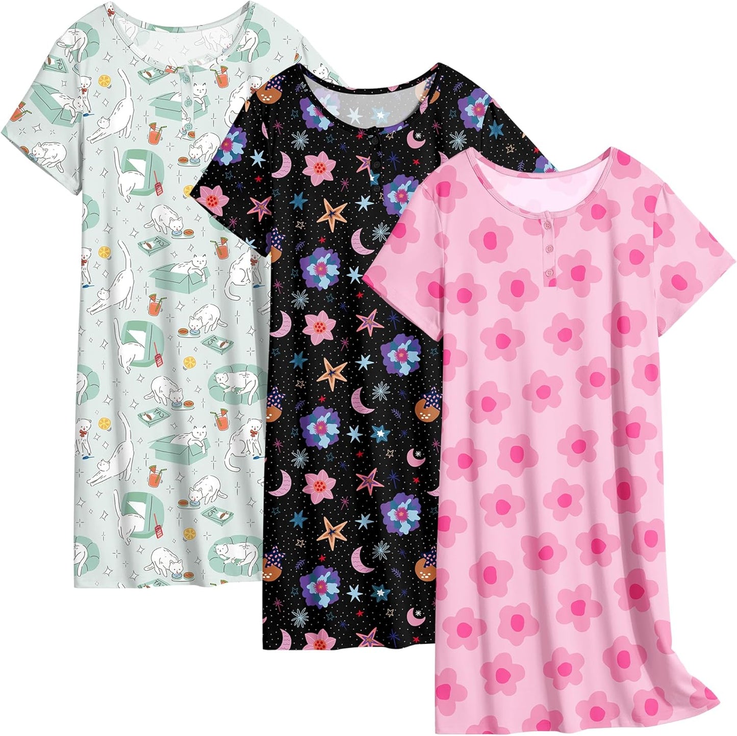 Ekouaer 3 Pack Women's Sleepshirts Soft Sleepwear Nightgowns