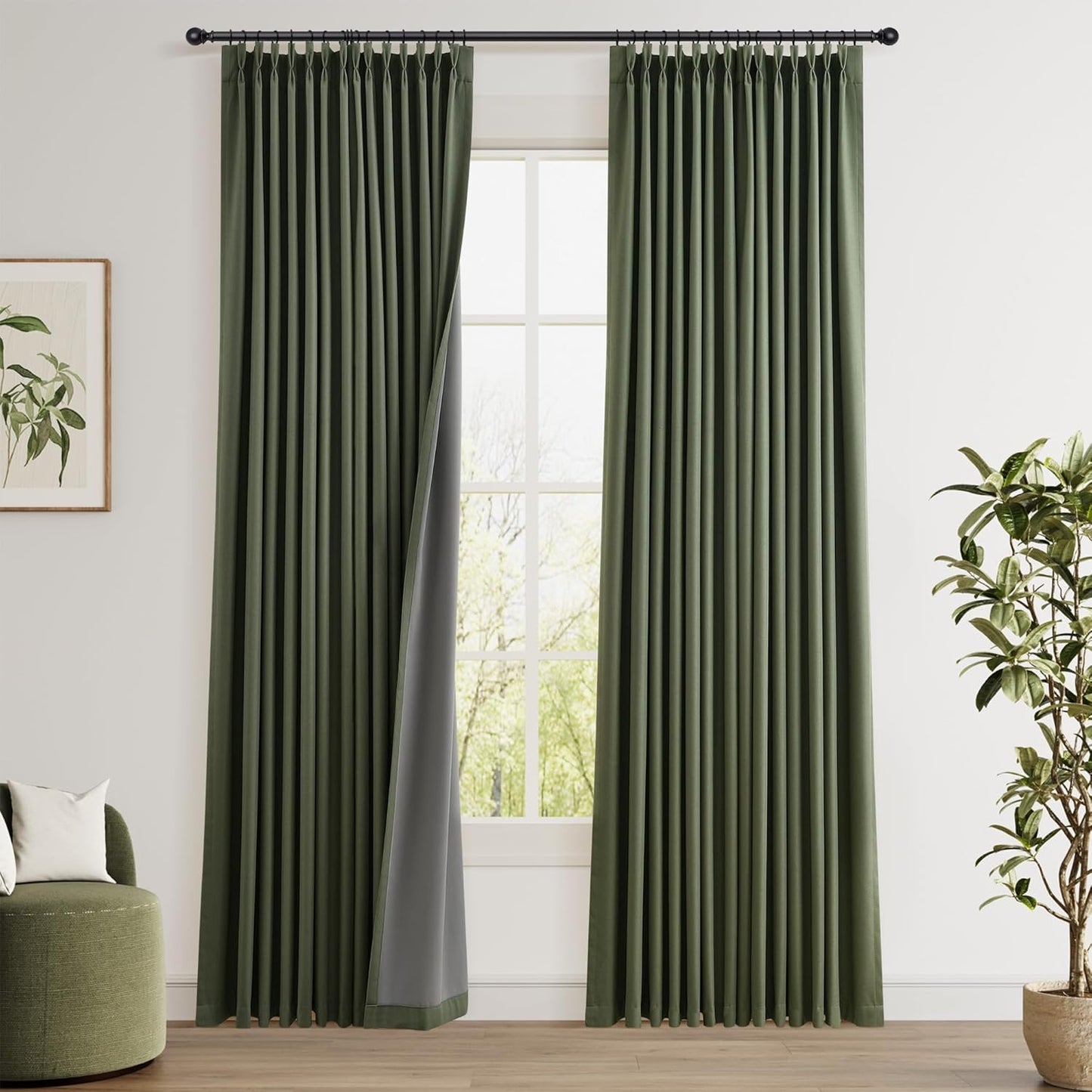 Pinch Pleated Blackout Linen Curtains for Bedroom 84 Inch Length