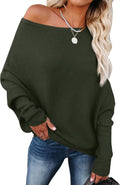Off Shoulder Sweaters Womens Long Batwing Sleeve Loose Fit Knit Top