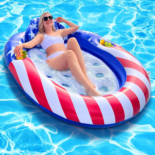 Patriotic Pool Lounger Float with Detachable Headrest for Fun