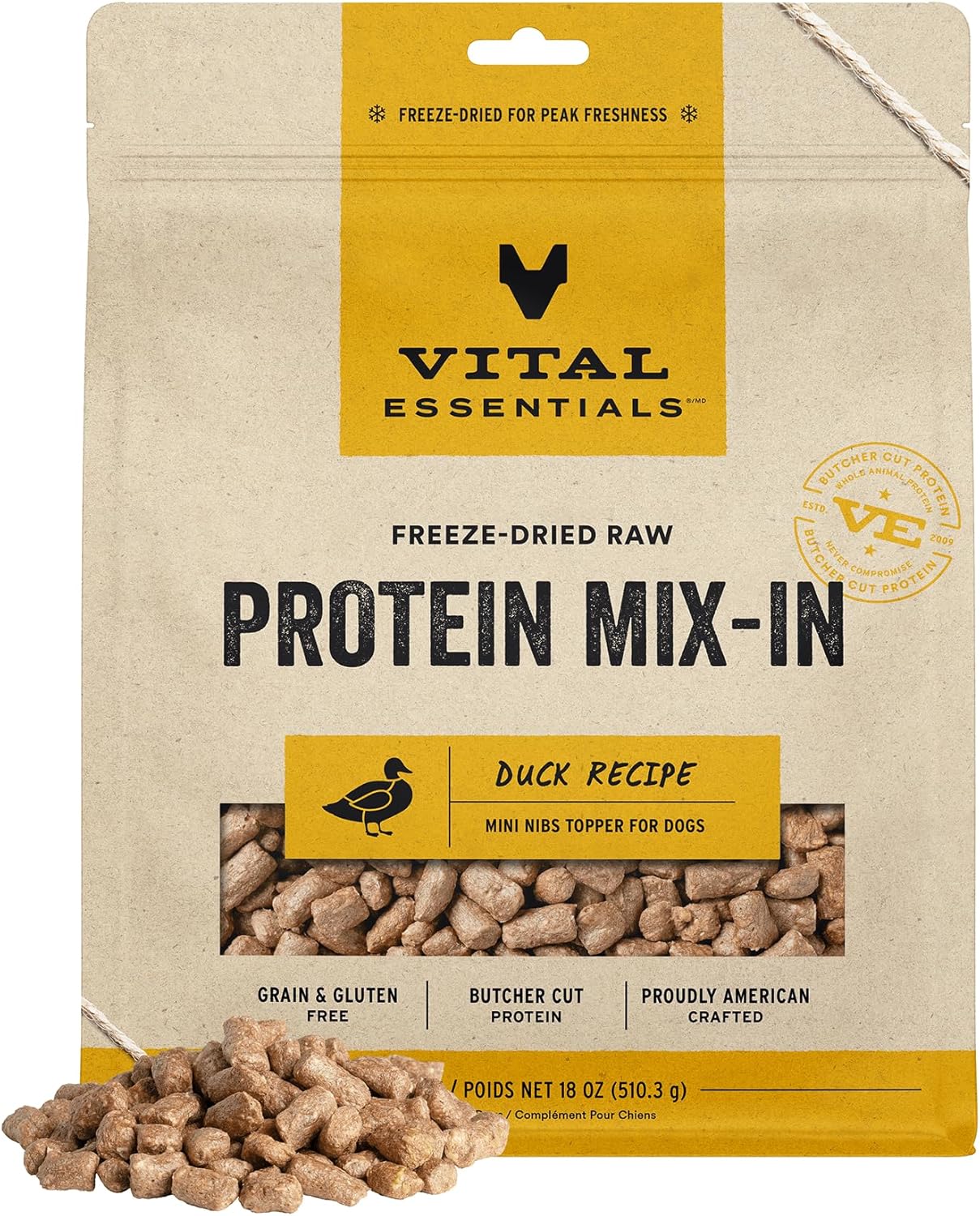 Vital Essentials Freeze Dried Raw Duck Dog Food Topper 18 oz