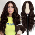 Long Dark Brown Wavy Wig 26 in Middle Part Lace Hairline - Natural