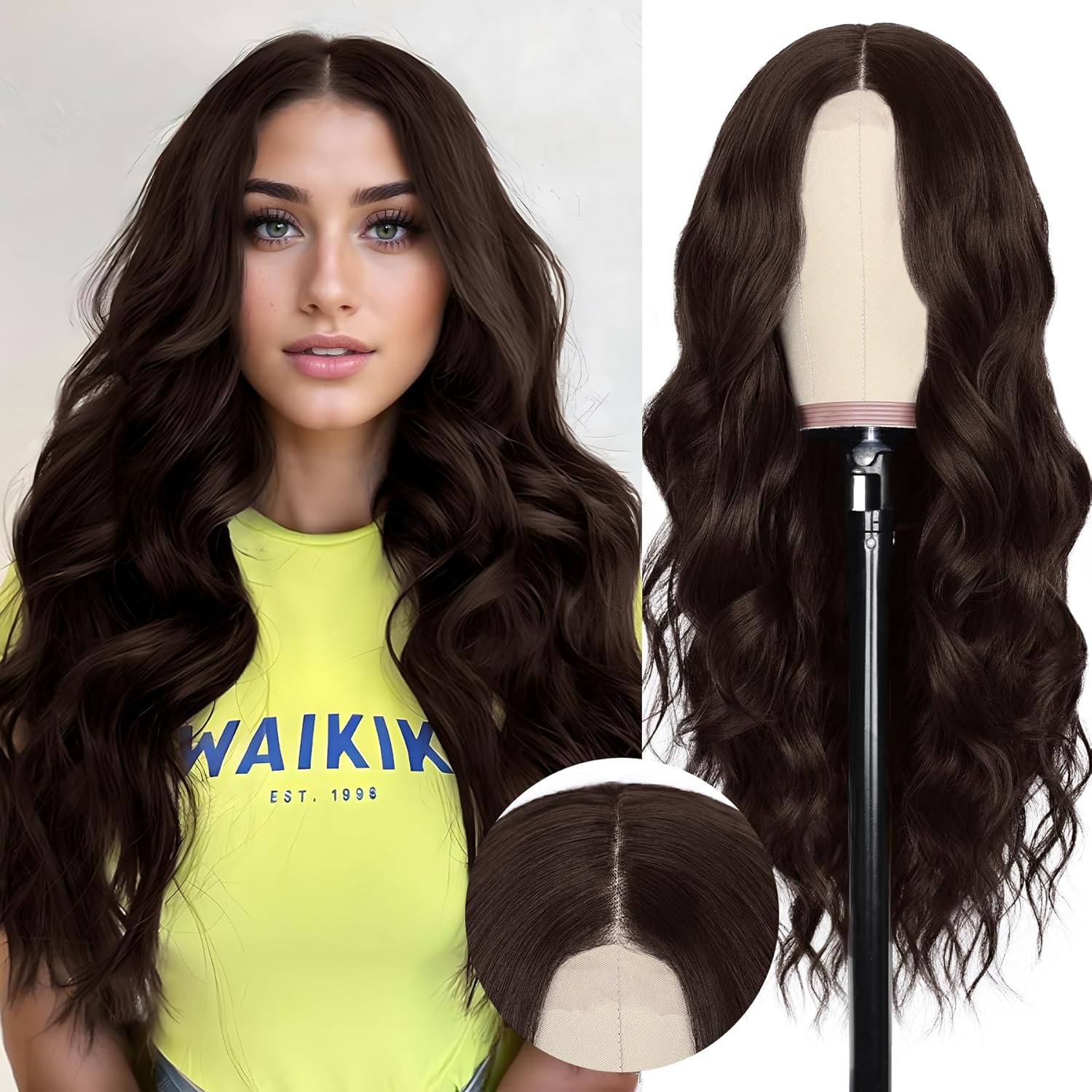 NAYOO Long Dark Brown Wavy Wig for Women 26 Inch Natural Look