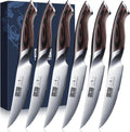 HOSHANHO Steak Knives Set of 6 - Ultra Sharp 4.5 in Serrated Blades