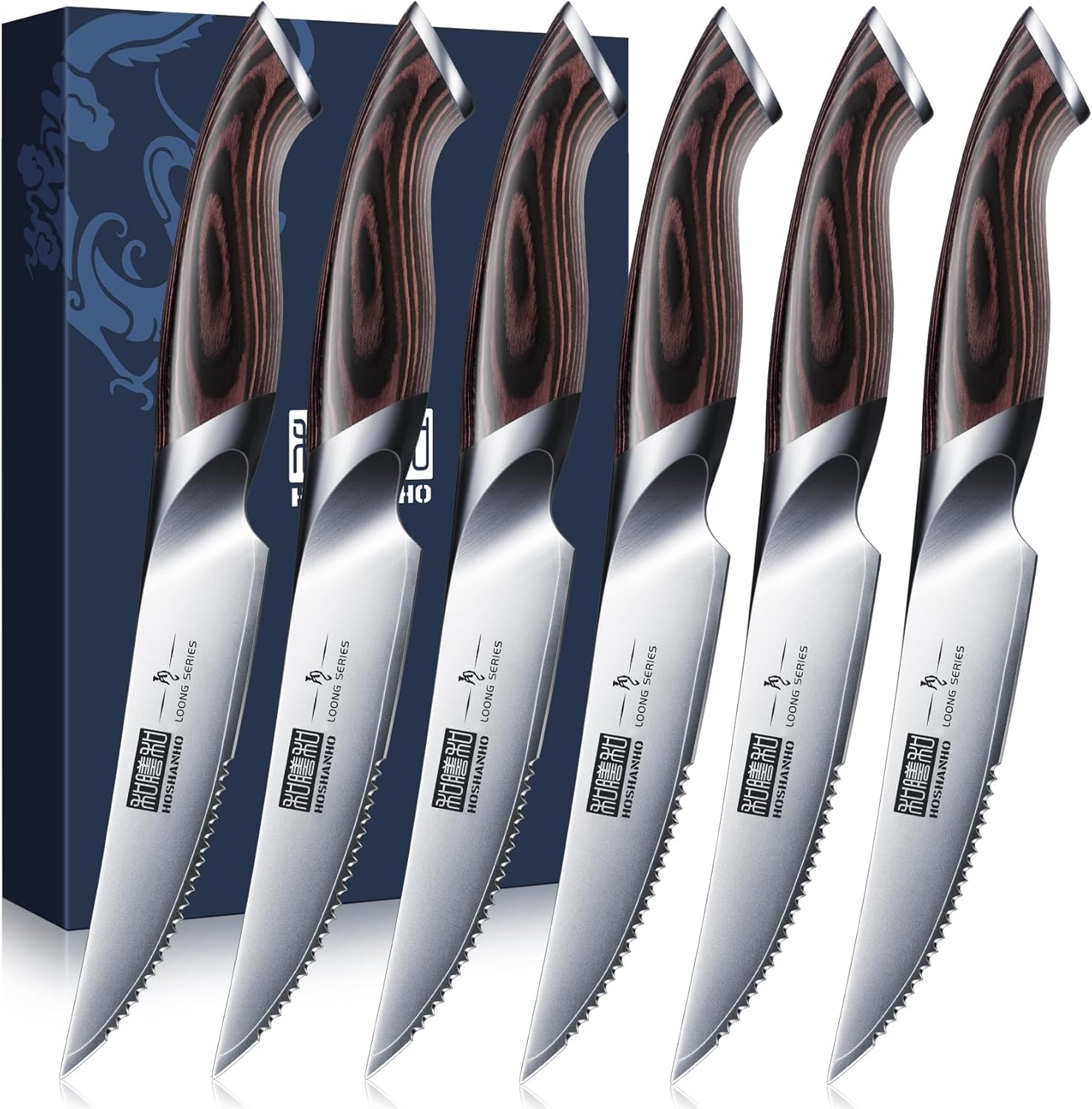 HOSHANHO Steak Knives Set of 6, Ultra Sharp 4.5 Inch Knives