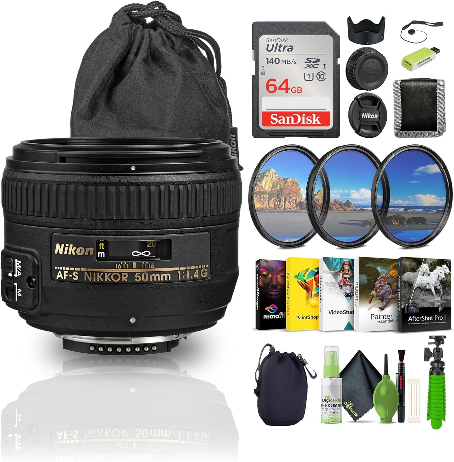 Nikon AF-S NIKKOR 50mm f/1.4G Lens with Essential Accessories