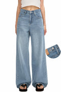 Women's Adjustable Waist Baggy High Rise Wide Straight Leg Jeans