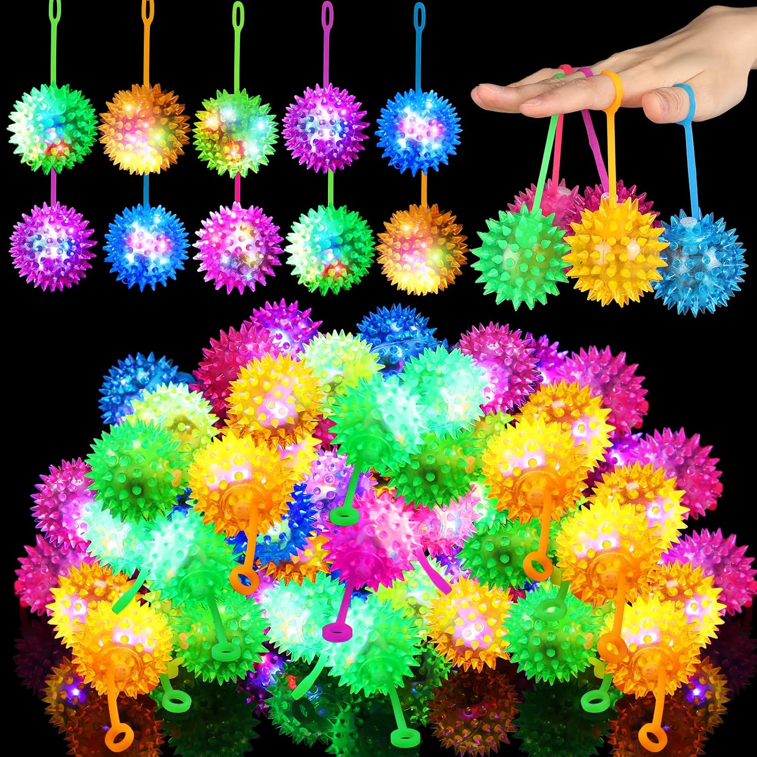 Sotiff 100 Pcs Light Up Spiky LED Bouncy Balls for Fun