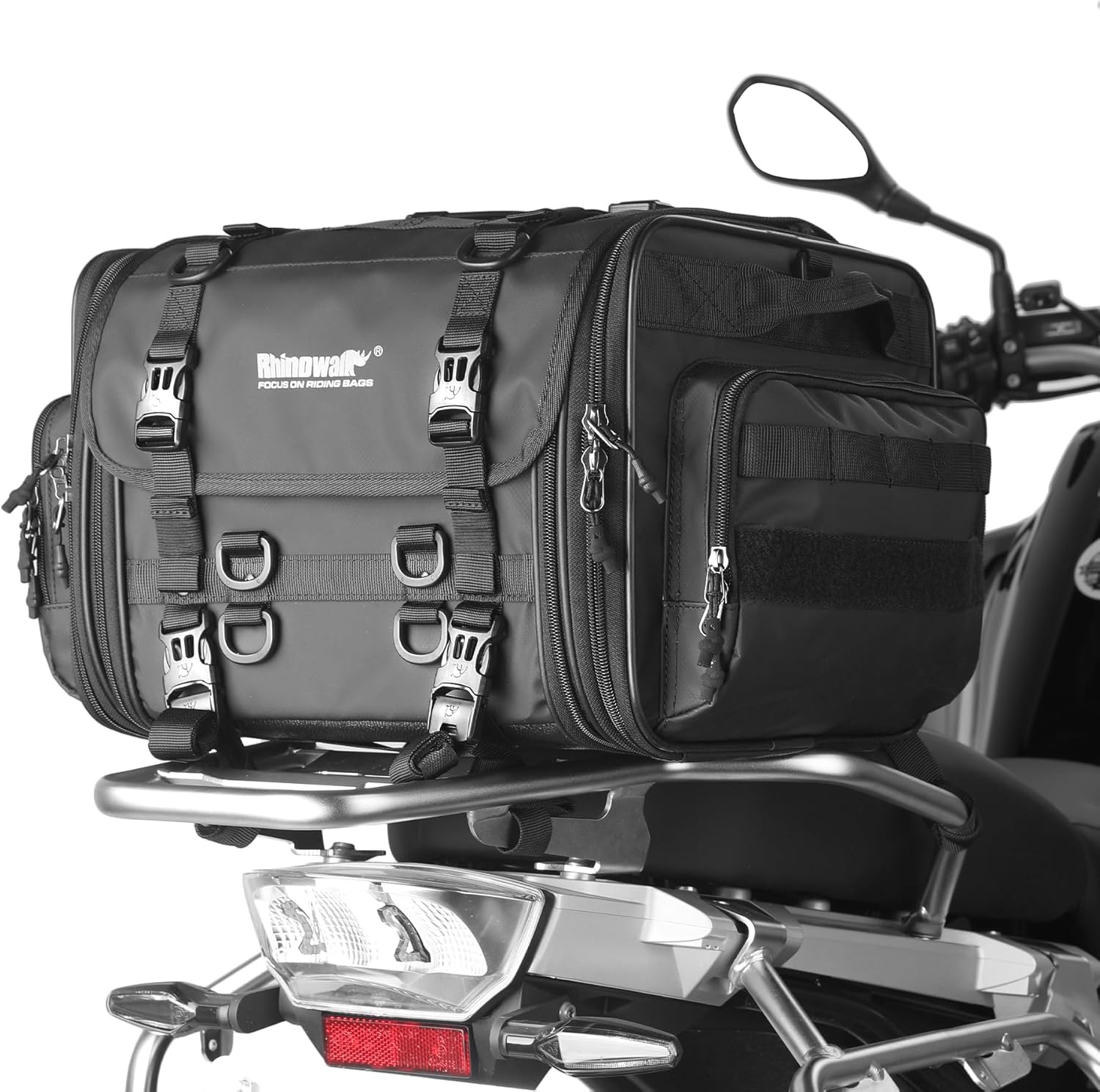 Rhinowalk Motorcycle Tail Bag - Expandable Travel Luggage 33-45L