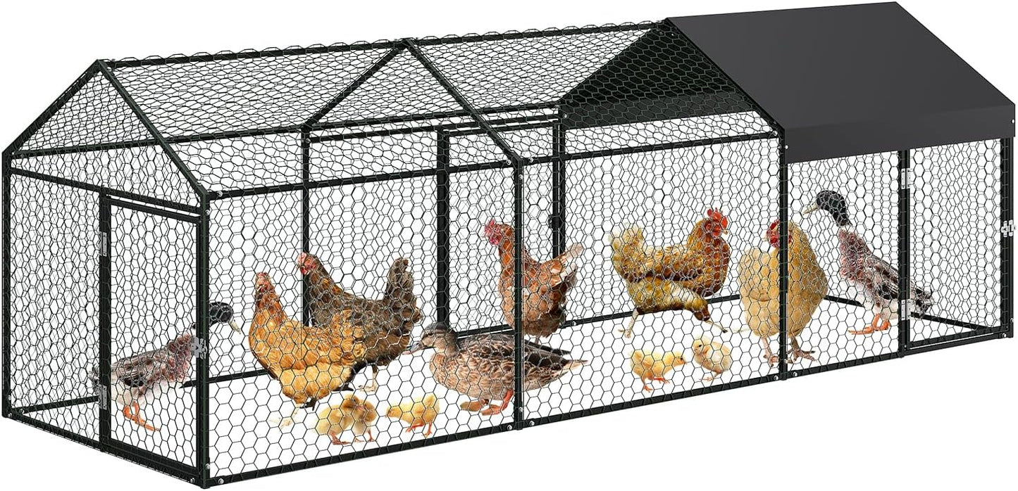 Large Metal Chicken Coop with Waterproof Cover for Poultry